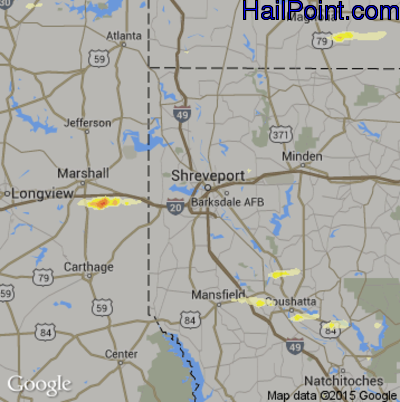 Hail Map for Shreveport, LA Region on March 17, 2016
