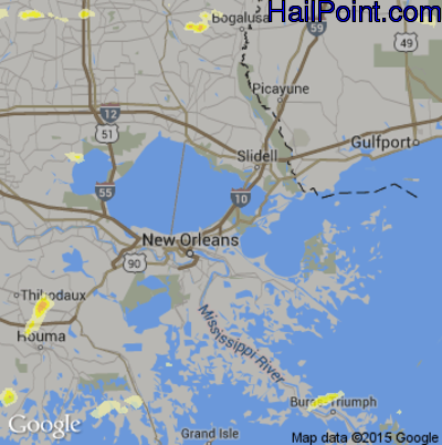 Hail Map for New Orleans, LA Region on March 17, 2016