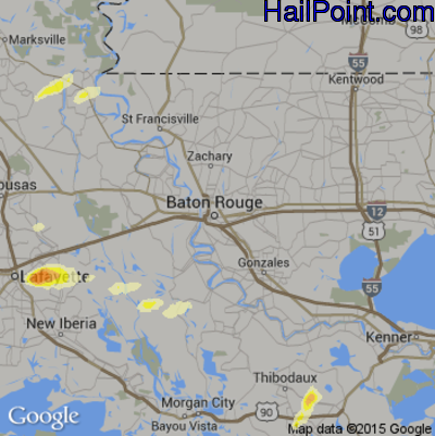 Hail Map for Baton Rouge, LA Region on March 18, 2016