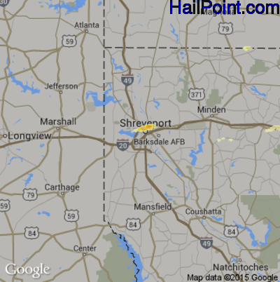 Hail Map for Shreveport, LA Region on March 18, 2016