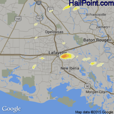 Hail Map for Lafayette, LA Region on March 18, 2016 