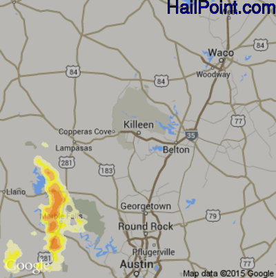 Hail Map for Killeen, TX Region on March 18, 2016