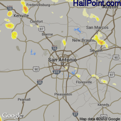 Hail Map for San Antonio, TX Region on March 18, 2016