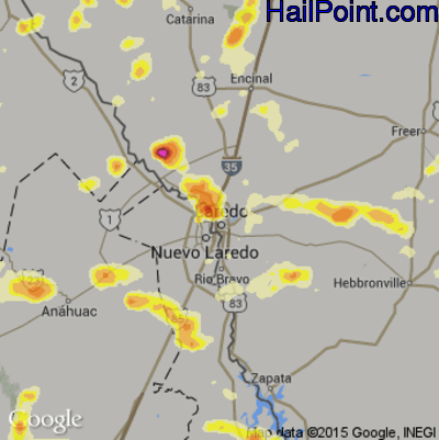 Hail Map for Laredo, TX Region on March 18, 2016