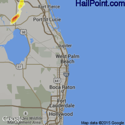 Hail Map for West Palm Beach, FL Region on March 24, 2016 