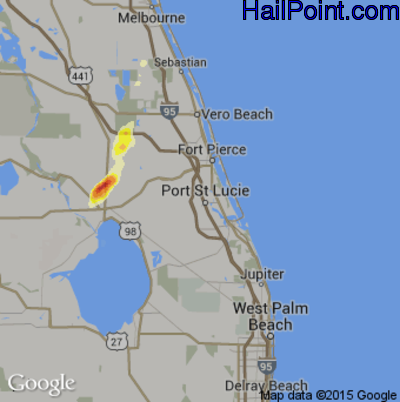 Hail Map for Port St. Lucie, FL Region on March 24, 2016