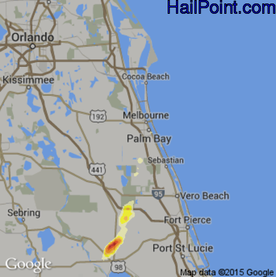Hail Map for Palm Bay, FL Region on March 24, 2016