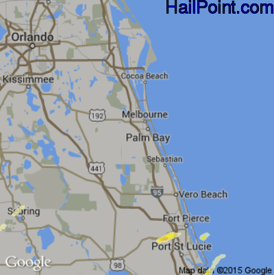 Hail Map for Palm Bay, FL Region on March 25, 2016