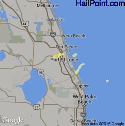 Hail Map for Port St. Lucie, FL Region on March 25, 2016