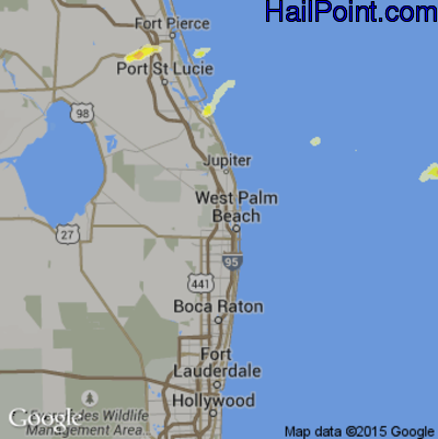 Hail Map for West Palm Beach, FL Region on March 25, 2016 