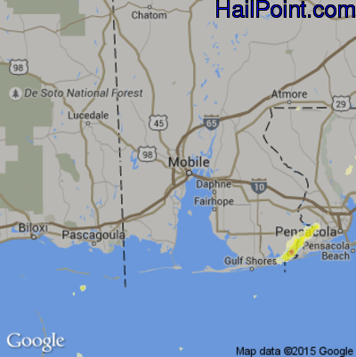 Hail Map for Mobile, AL Region on March 26, 2016