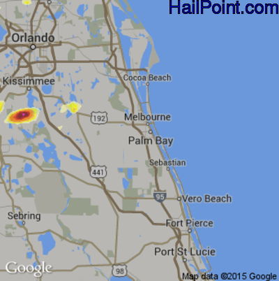 Hail Map for Palm Bay, FL Region on March 26, 2016