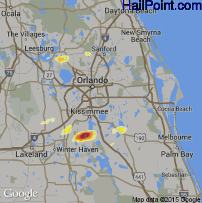 Hail Map for Orlando, FL Region on March 26, 2016