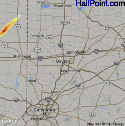 Hail Map for Dayton, OH Region on March 28, 2016