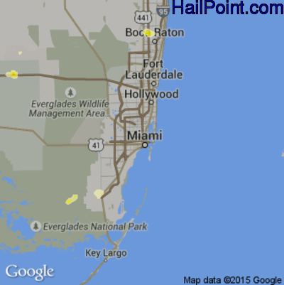 Hail Map for Miami, FL Region on March 29, 2016