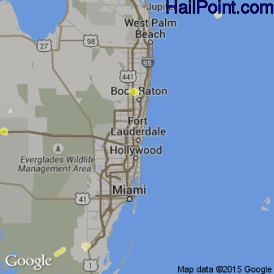 Hail Map for Fort Lauderdale, FL Region on March 29, 2016