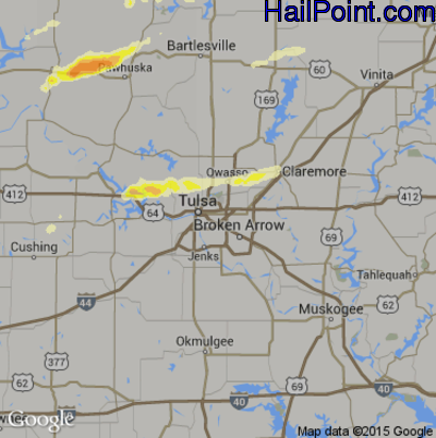 Hail Map for Tulsa, OK Region on March 30, 2016