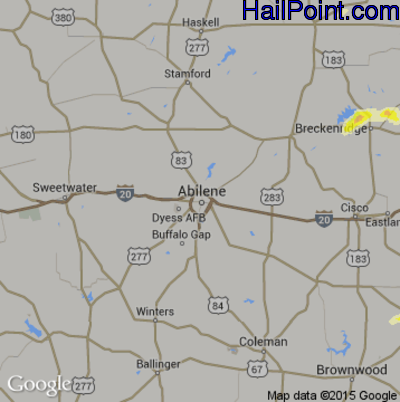 Hail Map for Abilene, TX Region on March 30, 2016
