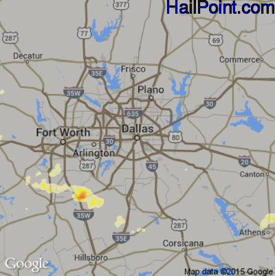 Hail Map for Dallas, TX Region on March 30, 2016 