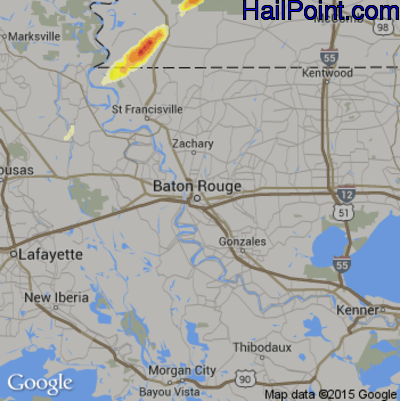 Hail Map for Baton Rouge, LA Region on March 30, 2016