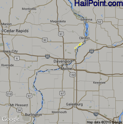 Hail Map for Davenport, IA Region on March 31, 2016