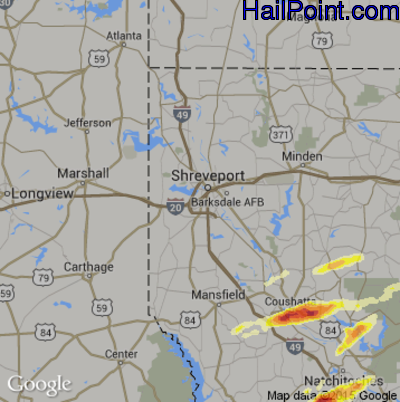 Hail Map for Shreveport, LA Region on March 31, 2016