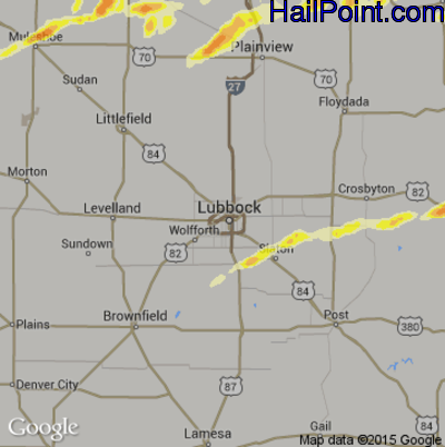 Hail Map for Lubbock, TX Region on April 10, 2016