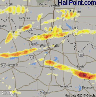 Hail Map for Wichita Falls, TX Region on April 10, 2016