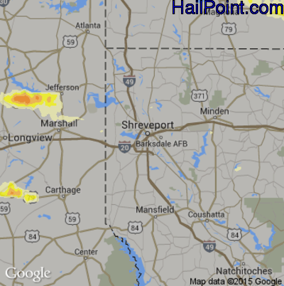 Hail Map for Shreveport, LA Region on April 11, 2016