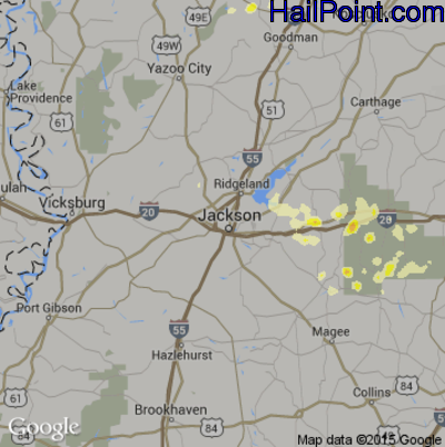 Hail Map for Jackson, MS Region on April 11, 2016 