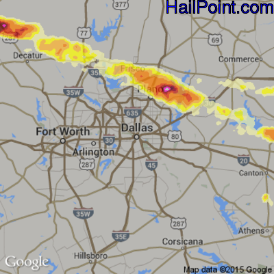 Hail Map for Dallas, TX Region on April 11, 2016 