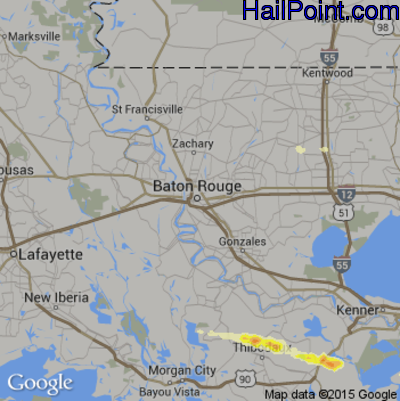 Hail Map for Baton Rouge, LA Region on April 12, 2016