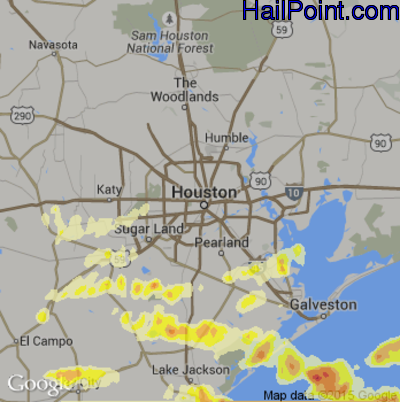 Hail Map for Houston, TX Region on April 12, 2016 