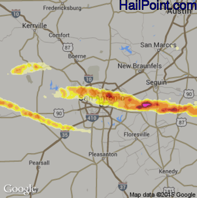 Hail Map for San Antonio, TX Region on April 13, 2016