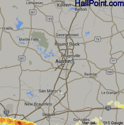 Hail Map for Austin, TX Region on April 13, 2016
