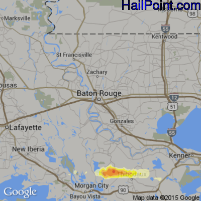 Hail Map for Baton Rouge, LA Region on April 13, 2016