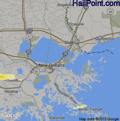 Hail Map for New Orleans, LA Region on April 13, 2016