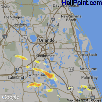 Hail Map for Orlando, FL Region on April 14, 2016