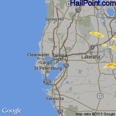 Hail Map for Tampa, FL Region on April 14, 2016
