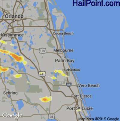 Hail Map for Palm Bay, FL Region on April 14, 2016