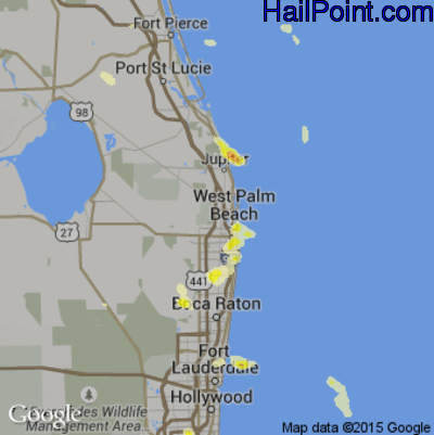 Hail Map for West Palm Beach, FL Region on April 15, 2016