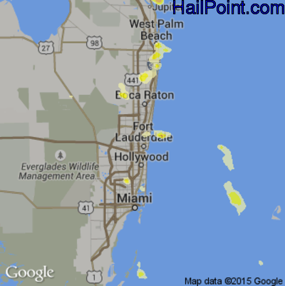 Hail Map for Fort Lauderdale, FL Region on April 15, 2016 