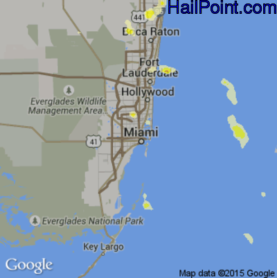 Hail Map for Miami, FL Region on April 15, 2016 