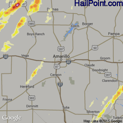 Hail Map for Amarillo, TX Region on April 15, 2016