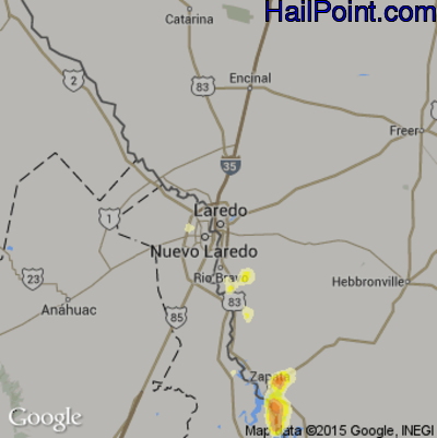 Hail Map for Laredo, TX Region on April 21, 2016