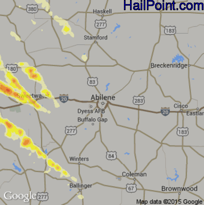 Hail Map for Abilene, TX Region on April 21, 2016