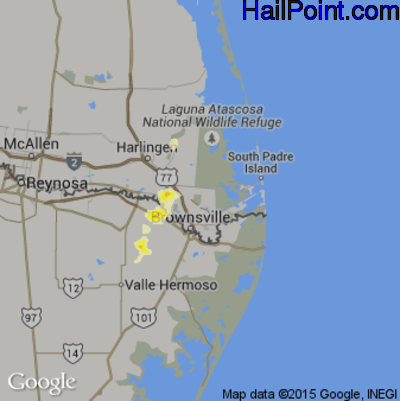 Hail Map for Brownsville, TX Region on April 21, 2016