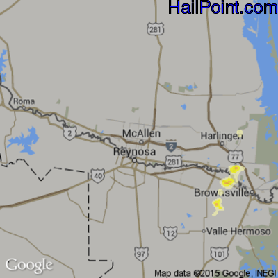 Hail Map for McAllen, TX Region on April 21, 2016