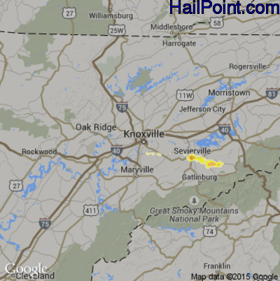 Hail Map for Knoxville, TN Region on April 22, 2016