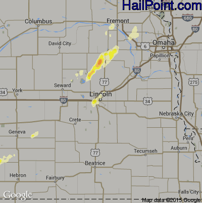 Hail Map for Lincoln, NE Region on April 24, 2016